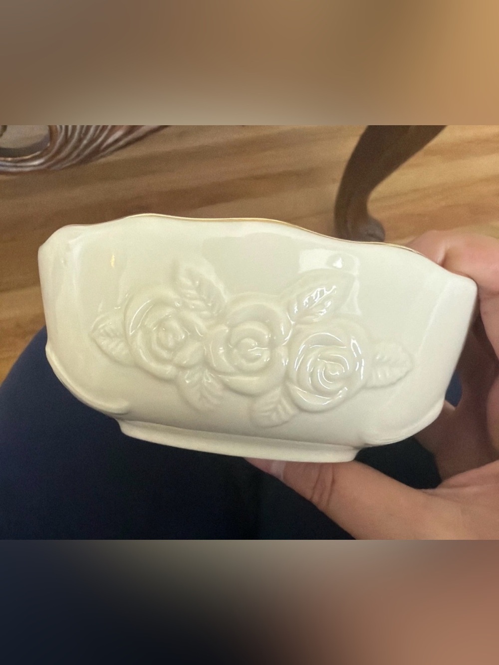 Lenox Cream Floral Embossed Ceramic Accent Bowl with Gold Rim